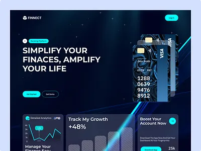 Finnect Header Exploration finance management landing page minimal design modernui transaction ui ux uiexploration user experience wealth management web webdesign website