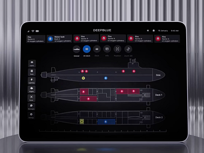 Deep Blue 3d animation blue boat branding dark mode dark ui deep fire app firefighter fireman motion graphics submarin submarine ui underwater