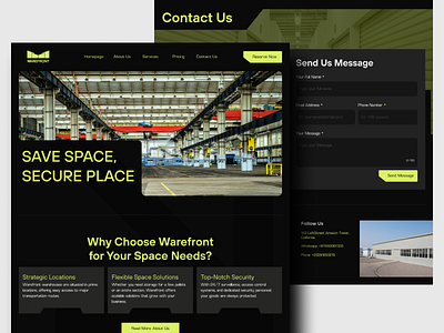 WareFront - Website For Warehouse and Storage darkmode darkmodewebsite design figma greenlantern indonesia inventory landingpage tech uiux uiuxdesign warehouse warehousewebsite website