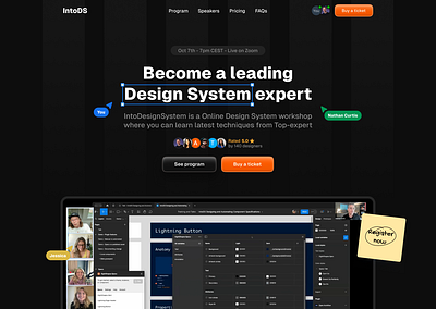 Landing page exploration for intodesignsystems.com branding course dark dark mode design event figma landing landing page linear modern ui ux