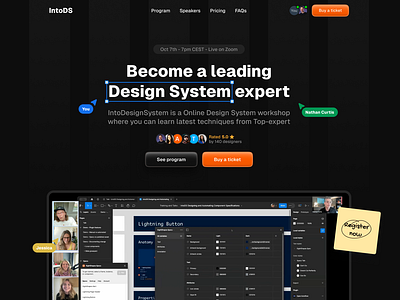 Landing page exploration for intodesignsystems.com branding course dark dark mode design event figma landing landing page linear modern ui ux