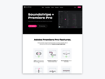 Soundstripe features page features hero icons landing page pink button ux web design