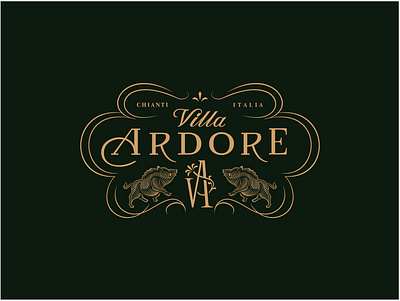 Villa Ardore branding crest icon illustration lettering logo monogram wine