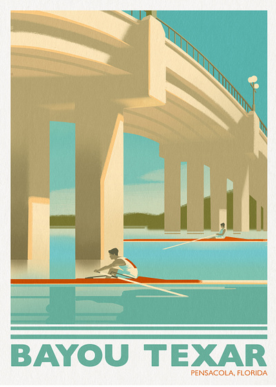 Bayou Texar Rowing Poster graphic design illustration poster retro travel