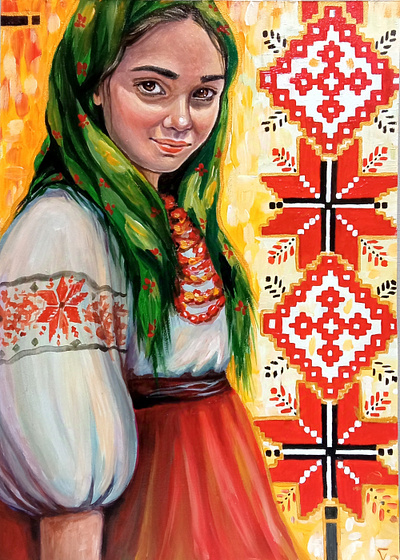 Original Painting, Portrait of Girl, Ukrainian Traditions Art acrylic art folk girl hand painted handmade painting portrait ukraine woman