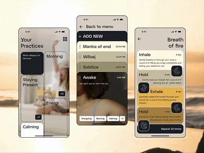 UX/UI Concept for Mindfulness & Wellness App 🌿 alarm android animation app application breath calm ios kids sand sleep sunset training wakeup waves wellness