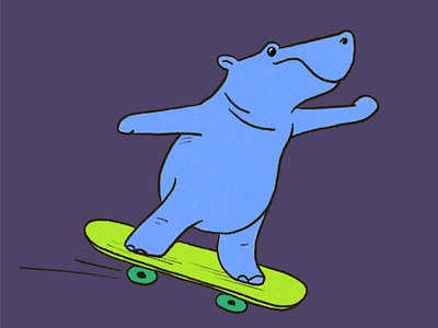 Skating Hippo character hippo illustration kids book safari skateboard skating sticker