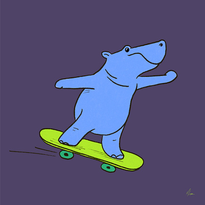 Skating Hippo character hippo illustration kids book safari skateboard skating sticker