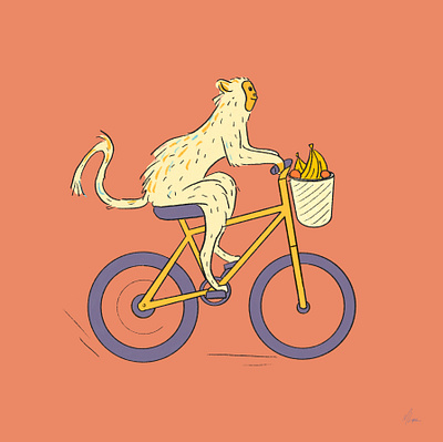 Monkey on a Bike bike biking character cool animals illustration kids art kids books monkey