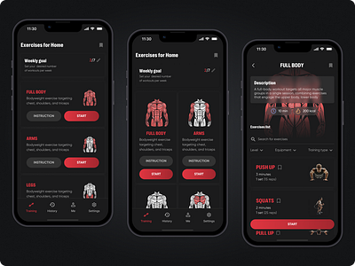 Fitness & Workout App app clean dark mode design exercises fit fitness gym minimal mobile sport training ui ux welness workout