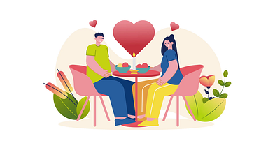 Dinner 2D Animation 2d animation candlelight dinner candles couple date dating dinner flat floral decor flowers hearts illustration lovers motion relationship restaurant romantic dinner