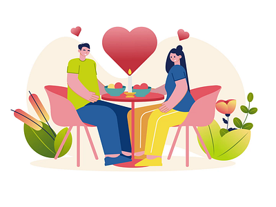 Dinner 2D Animation 2d animation candlelight dinner candles couple date dating dinner flat floral decor flowers hearts illustration lovers motion relationship restaurant romantic dinner