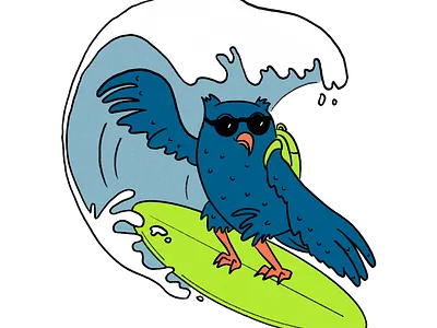 Surfing Owl character cool animals illustration kids art kids books owl school surf surfing