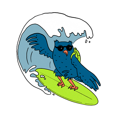 Surfing Owl character cool animals illustration kids art kids books owl school surf surfing