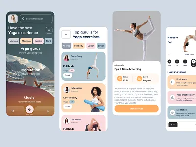 Yoga Mobile App Design android app app design app ui health app design healthcare ios meditation app mental health mindset mobile app mood tracker pixelnaiem product design relax telemedicine therapy app ui ux wellness app yoga app