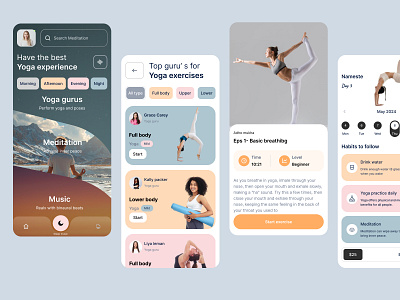 Yoga Mobile App Design android app app design app ui health app design healthcare ios meditation app mental health mindset mobile app mood tracker pixelnaiem product design relax telemedicine therapy app ui ux wellness app yoga app