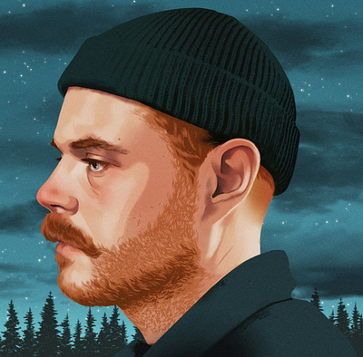 Self Portrait 2d alexander wells digital folioart illustration landscape night portrait realist self winter