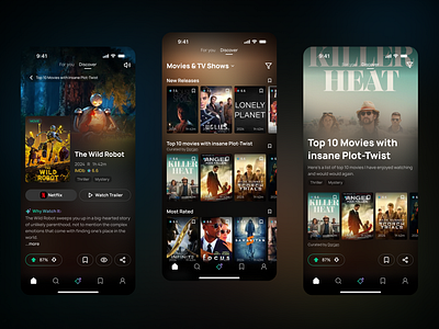 AI Movie Streaming Guide App app blur dark ios modern movie social