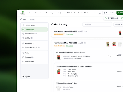 Order history page checkout e commerce ecommerce order profile ui ux web