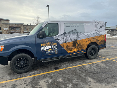 Woodland Snowmobile Car Wrap adventure adventure brand brand assets brand touchpoint branding car wrap design graphic design logo mountains small business vehicle wrap