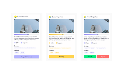 Connection Cards - Real Estate Management accept figma light mode listing management marketplace pending product proferty real estate realtor reject status ui web design