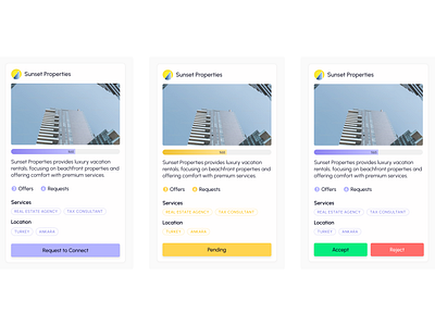 Connection Cards - Real Estate Management accept figma light mode listing management marketplace pending product proferty real estate realtor reject status ui web design