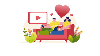 Couple Watch the TV 2D Animation 2d animation couple entertainment family family time film flat home entertainment illustration living room lovers motion movie night relationship romantic moment streaming watching television watching tv