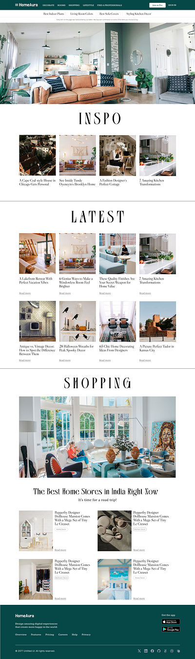 Landing page design for Interior design news feed branding interiordesign landingpage ui website websitedesign