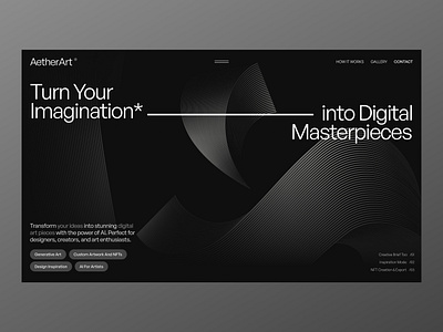 AetherArt - AI-Powered Art Generator ai aiart aiartgenerator aipowered artplatform creativeai design digitalart digitalcreativity futuristicart graphic design hero main page ui uxui visualart webdesign website