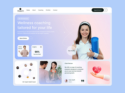 Koach- Health Coach Banner Section Design doctor landing page doctor ui design health health coach health coach ui design landing page medical ui design ui ui landing page ux