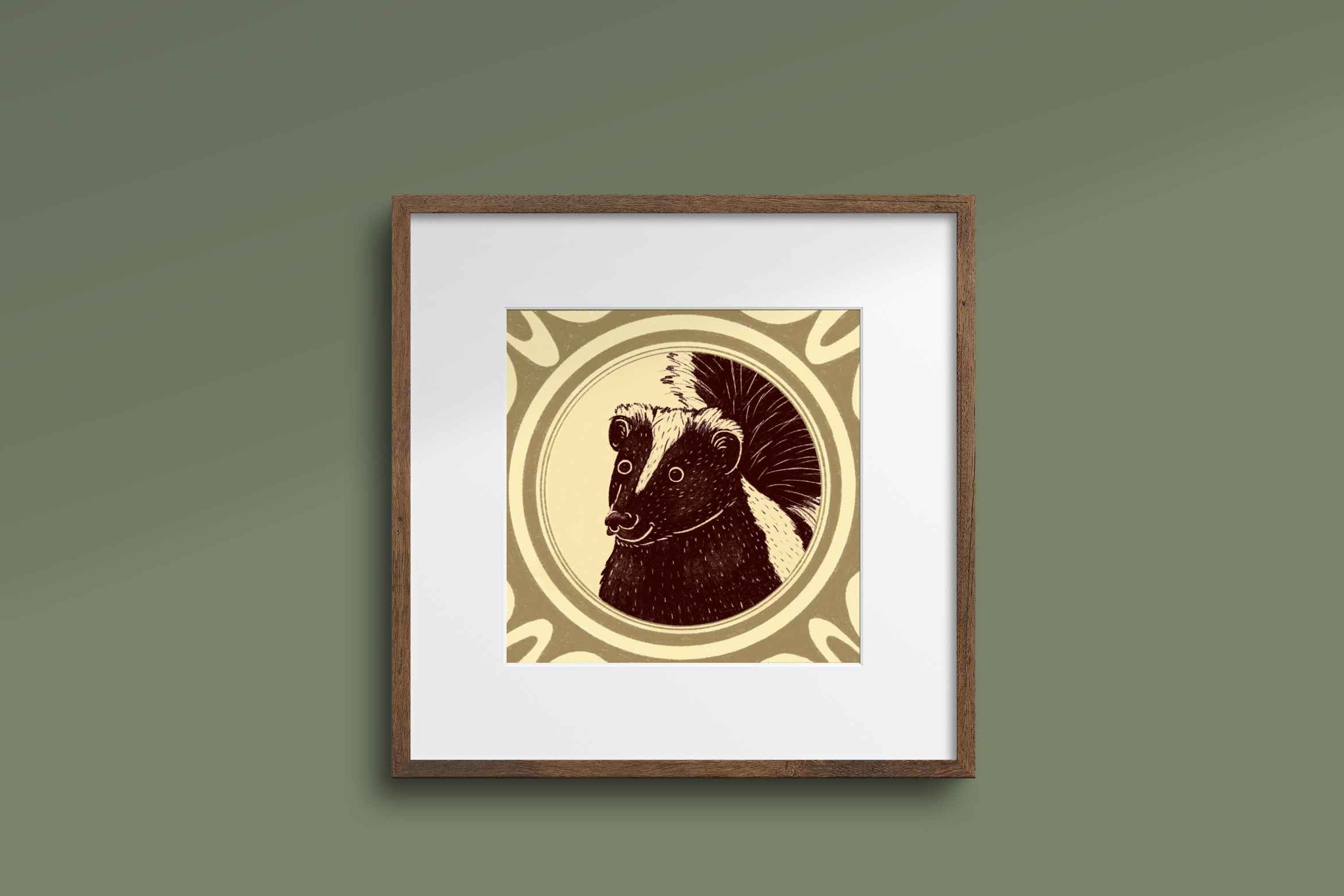 Skunk Portrait animal portrait antique character childrens book forest formal illustration kids book skunk woodland