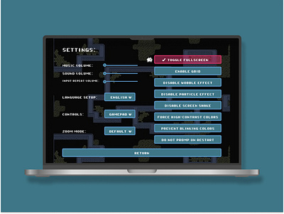 Daily UI #007 Settings 007 app design baba is you daily ui dailyui design game game design game ui design pixel art settings ui ui ui design uiux uiux design ux video game video game design web design