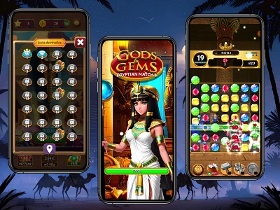 Diseñando "GODS & GEMS": Un juego Match-3 app design graphic design illustration motion graphics ui ux vector videogame