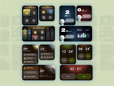 24 Widget Design Variations for Everyday Apps - P1 branding habits mobiledesign ui ux design uidesign uiux uiuxdesign uxdesign weather wellness widget widgets