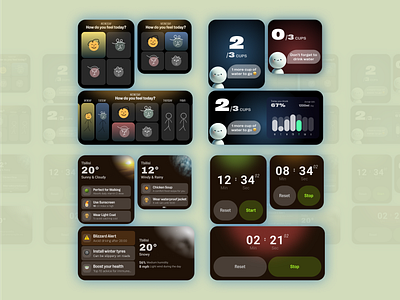 24 Widget Design Variations for Everyday Apps - P1 branding habits mobiledesign ui ux design uidesign uiux uiuxdesign uxdesign weather wellness widget widgets