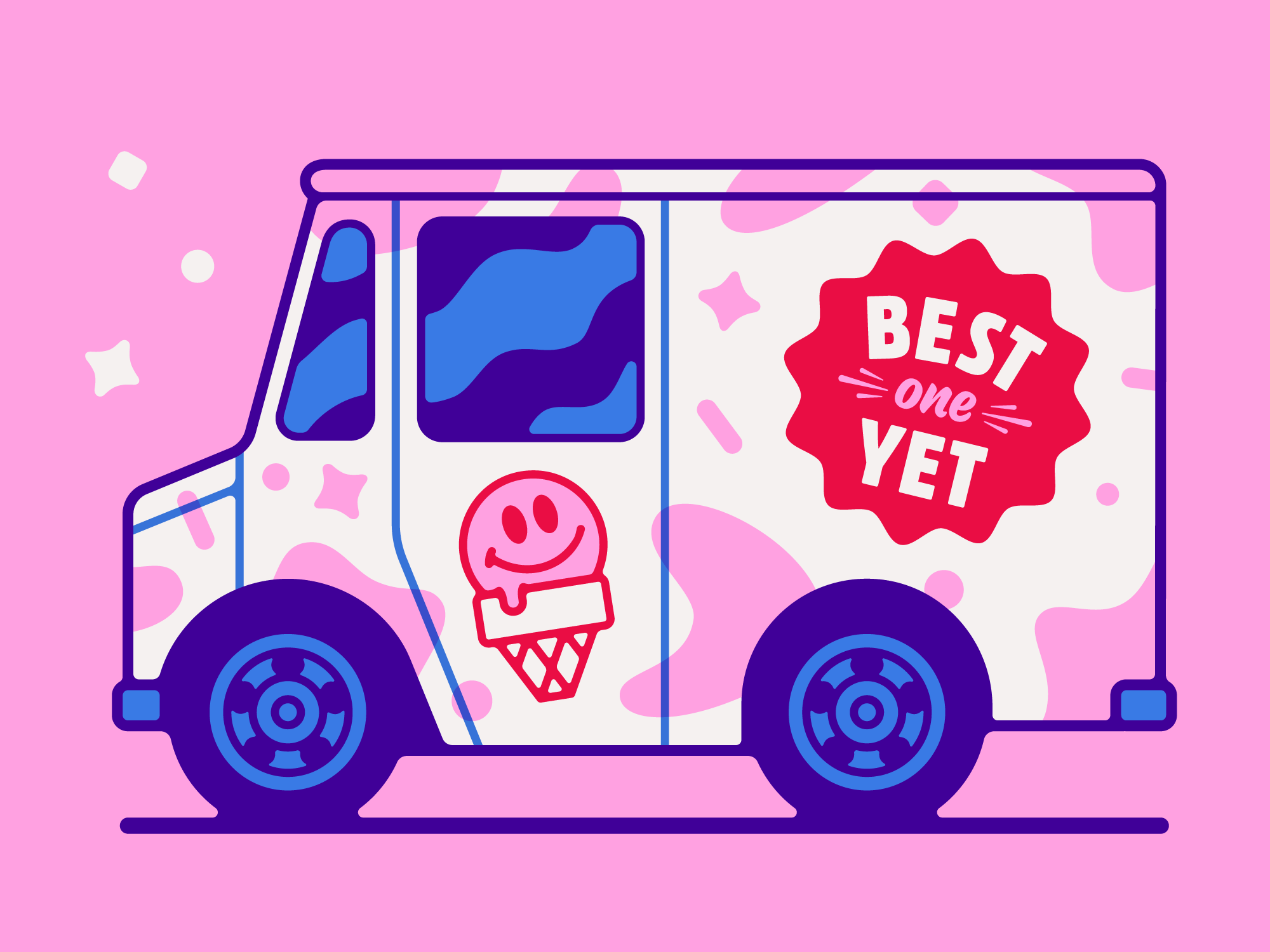 Cutesy Truck Illustration car cartoon food truck fun graphic happy ice cream illustration pink sticker truck van vector vegan