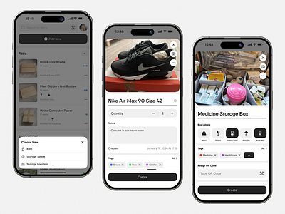 Create new item/storage space app concept design ios ui ux