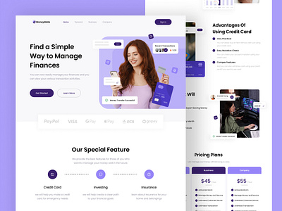 MoneyMate - Saas Landing Page app design apps design bank landing page business landing page dashboard finance landing page landing page ui ux web app