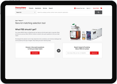 iMATCH™ Sera Lot Matching Tool data visualization design process design system guided experience information architecture interaction design interface design microinteractions product design prototyping questionnaire flow sera lots thermo fisher scientific thermofisher usability user experience user flow user journey user research ux design