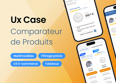 Étude de Cas UX: Création d'un Comparateur de Robots Aspirateurs appdesign ecommercedesign productcard productcomparison shoppingexperience uidesign userexperience userjourney uxdesign wireframe