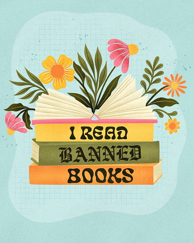 I Read Banned Books Illustration and Lettering banned books books digital art drawing floral handlettering illo illustration lettering library procreate