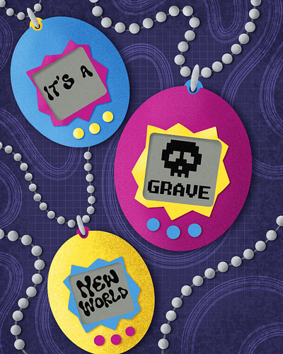 Grave New World Tamagotchi 90s Illustration & Lettering 90s halloween handlettering illustration lettering procreate y2k