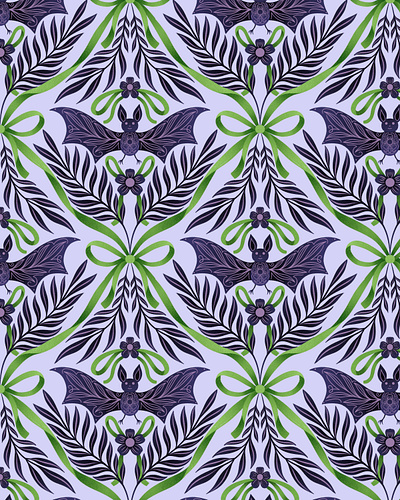 Bats and Bows Repeat Pattern bats bows halloween pattern repeat pattern seamless pattern surface pattern design