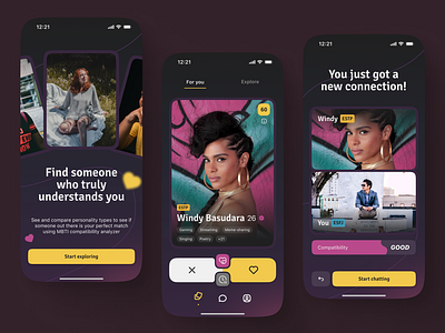 MBTI-centric dating app UI design branding clean dark dating design illustration layout mobile mobile app mobile design onboarding tutorial ui ui ux ux web