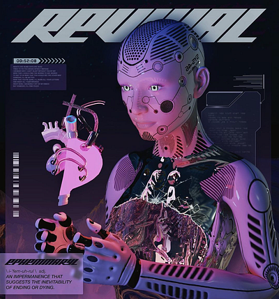 Revival cyborg graphic design cyborg futurism graphic design magazine cover robot