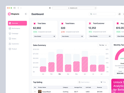 ShopLens - CRM Dashboard admin analytics chart crm dashboard ecommerce marketplace sales shop web web design