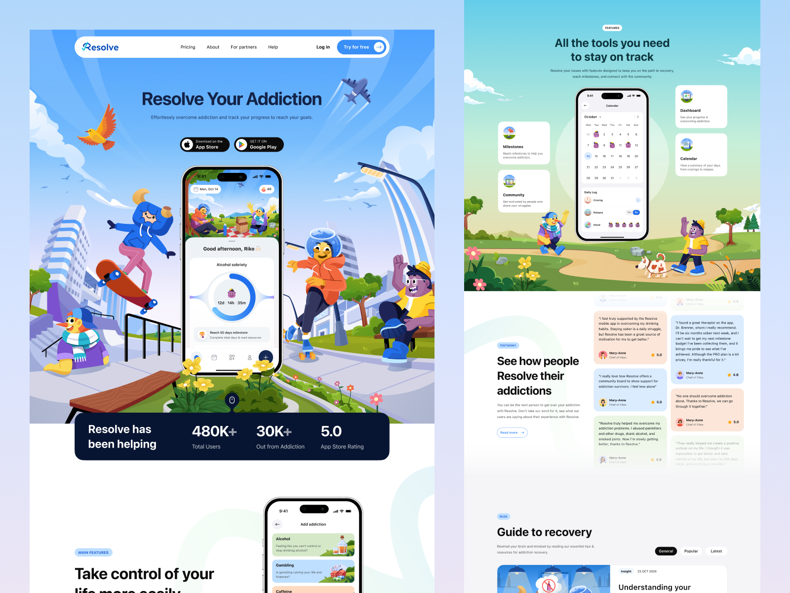 Example of Resolve - Addiction Recovery App Landing Page 🚴‍♂️