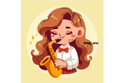 Girl Musician Playing Saxophone Illustration artist band cartoon concert creative elegant female festival girl instrument jazz music musician orchestra person player playing professional saxophone vintage