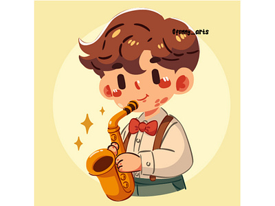 Hand Drawn Saxophone Cartoon Illustration artist band boy cartoon children concert creative decoration instrument jazz male music musical orchestra person player playing professional saxophone vintage