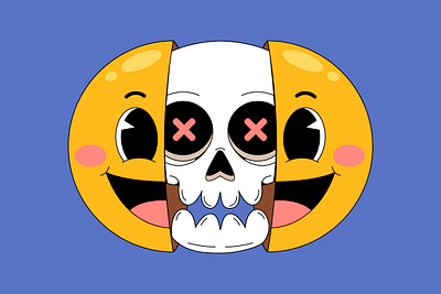 Skull smile face branding cartoon character colorful cute design emoji face graphic design happy head illustration logo skeleton skull smile ui